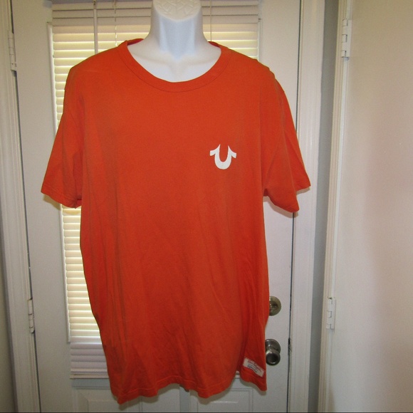 white and orange true religion shirt